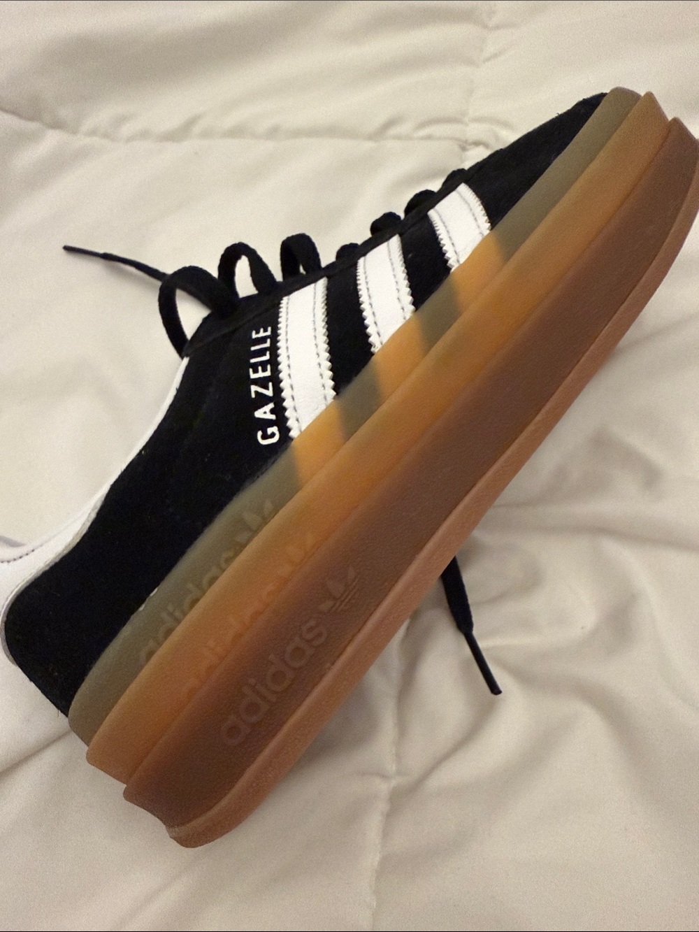 adidas Gazelle Black White with Gum Platform Sole